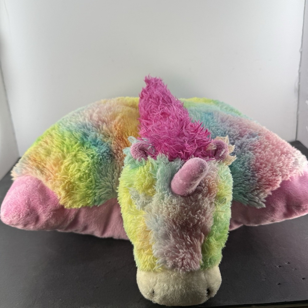 Large Pillow Pets Rainbow Unicorn 20" Plush Rare Pink Tie Dye VGC Fast Shipping
